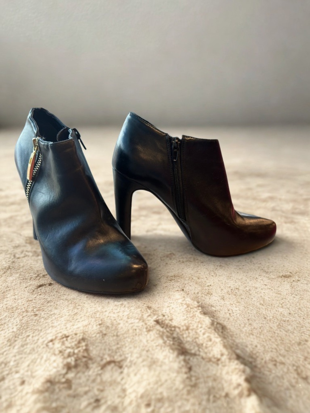 Marc Fisher Black Leather High-Heel Ankle Booties with Side Zip